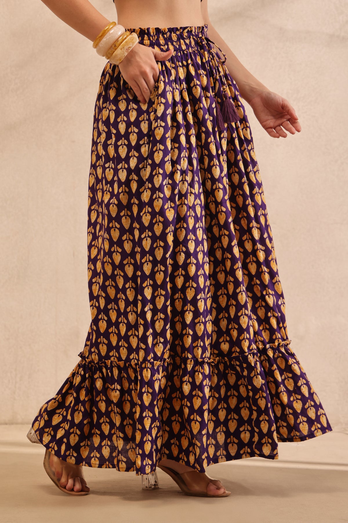 Royal Violet Motif Maxi Skirt