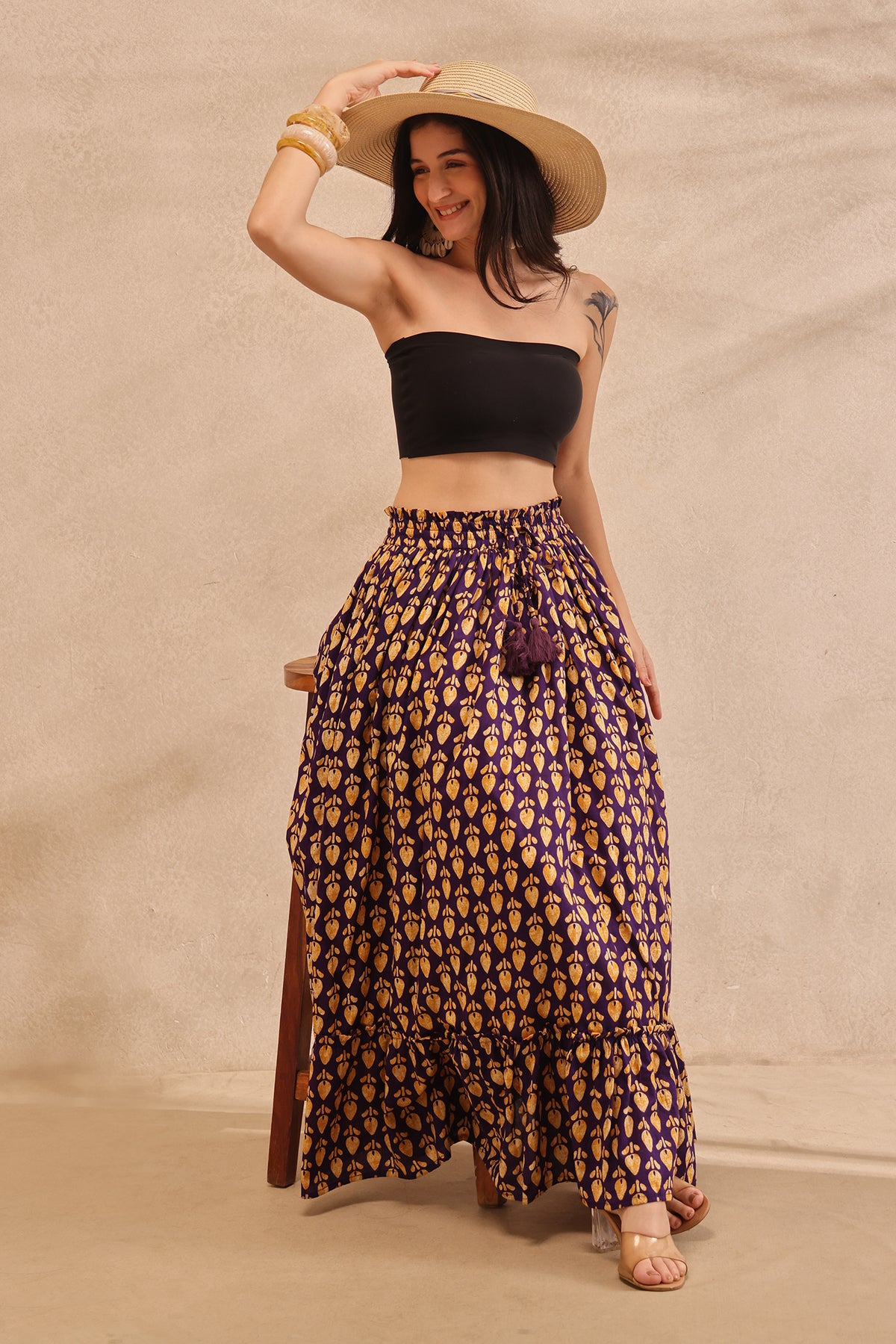 Royal Violet Motif Maxi Skirt