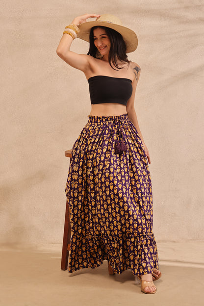 Royal Violet Motif Maxi Skirt