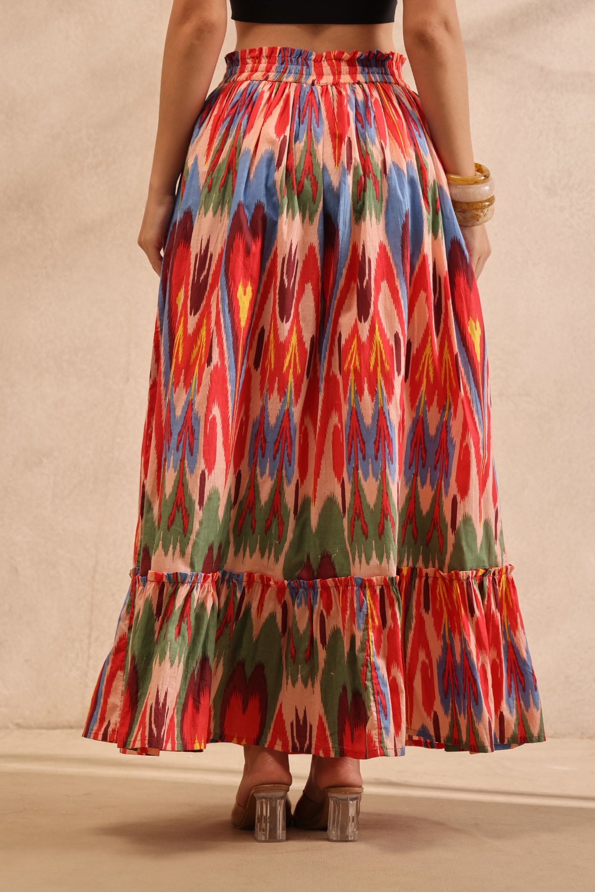 Sunset Ikat Tiered Maxi Skirt