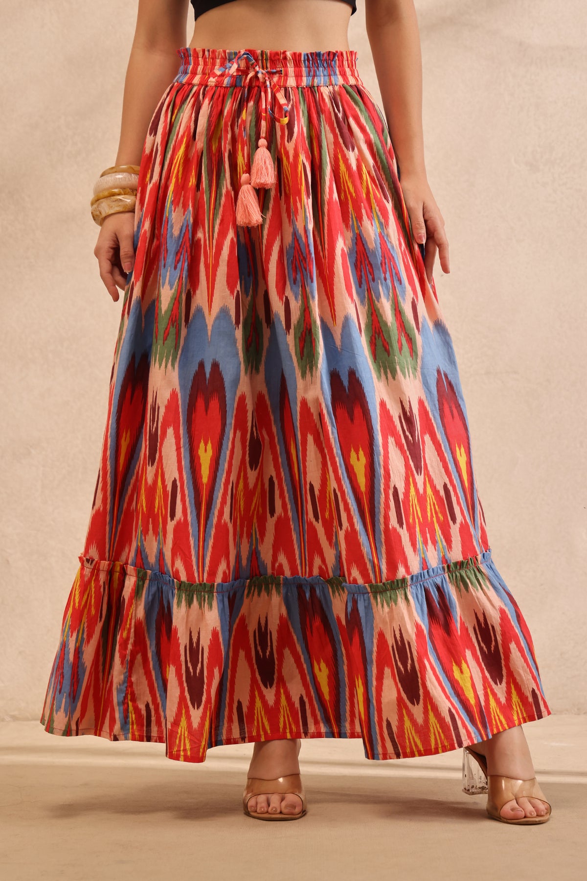 Sunset Ikat Tiered Maxi Skirt