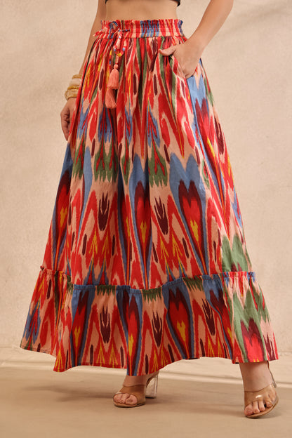 Sunset Ikat Tiered Maxi Skirt