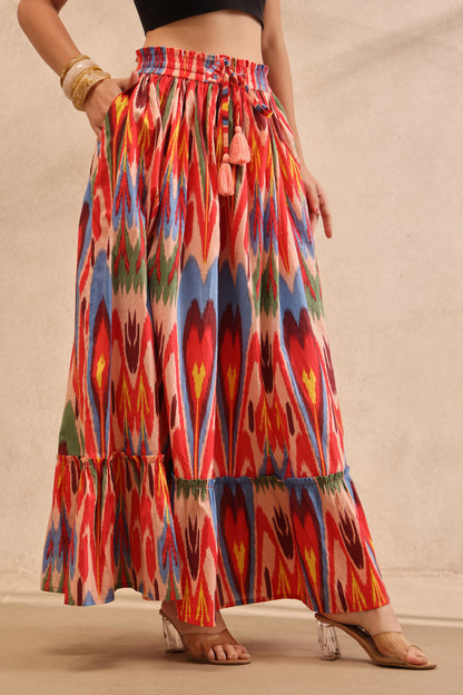 Sunset Ikat Tiered Maxi Skirt