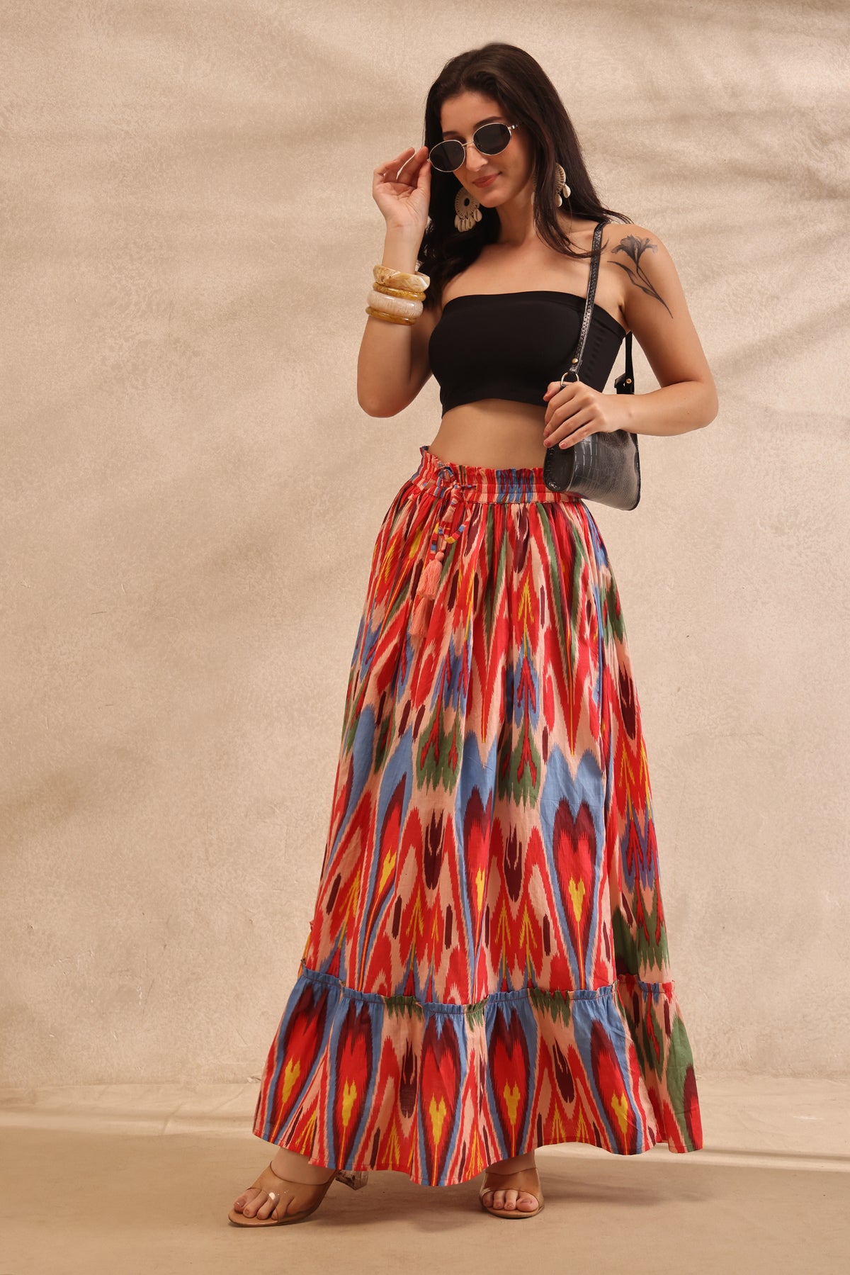 Sunset Ikat Tiered Maxi Skirt