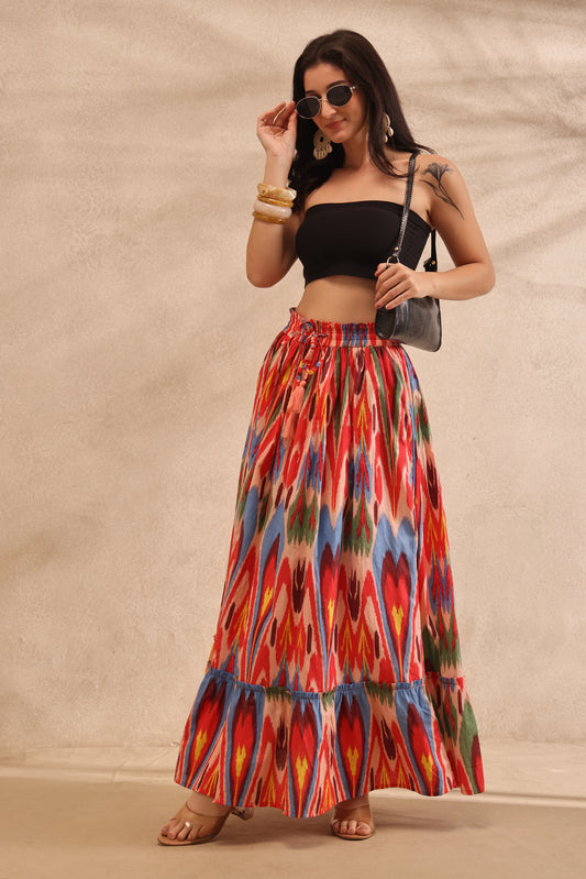 Sunset Ikat Tiered Maxi Skirt