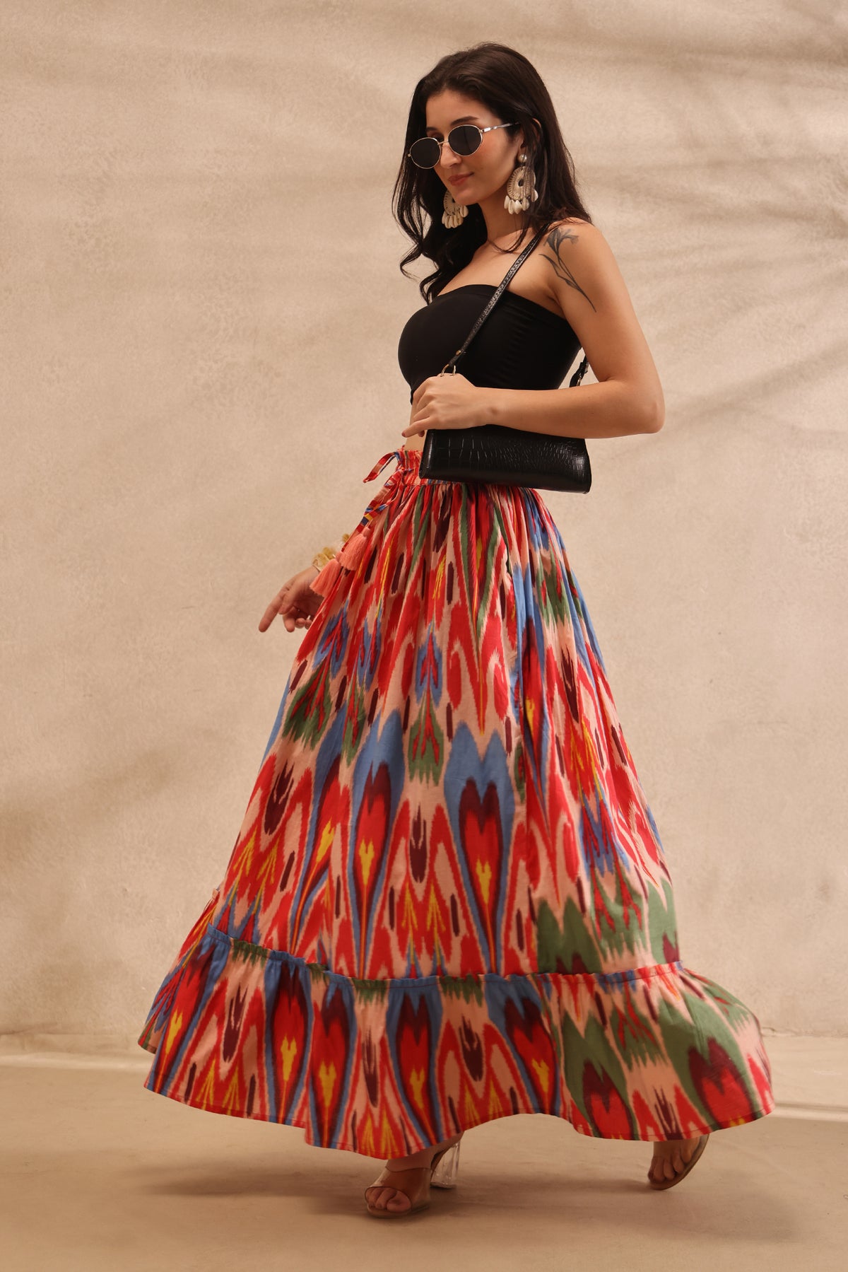 Sunset Ikat Tiered Maxi Skirt