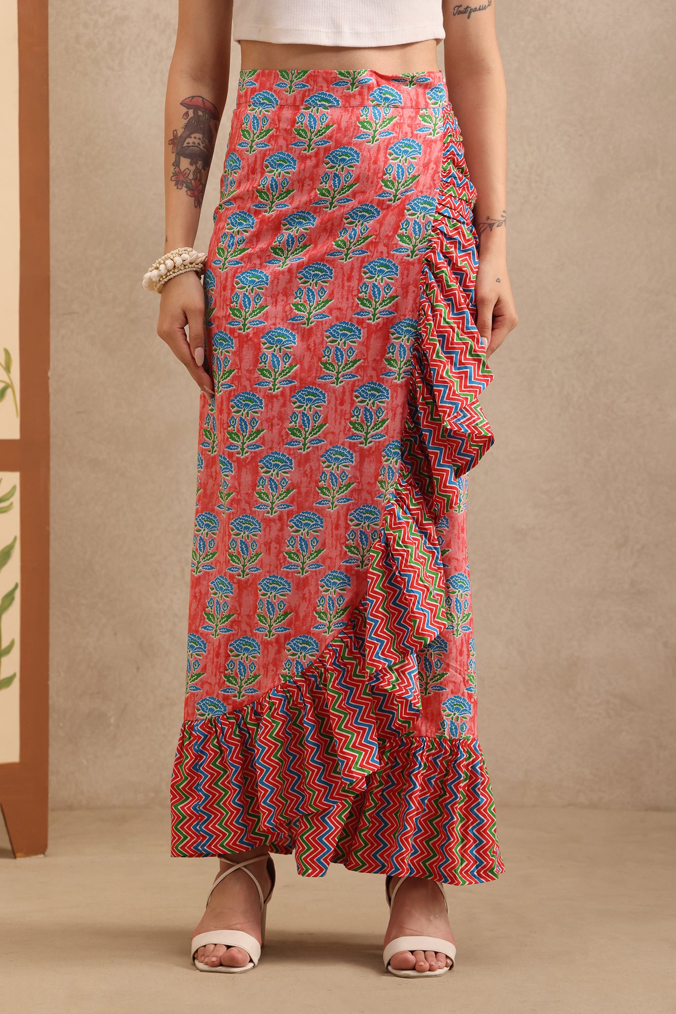 Coral Bloom Wrap Skirt