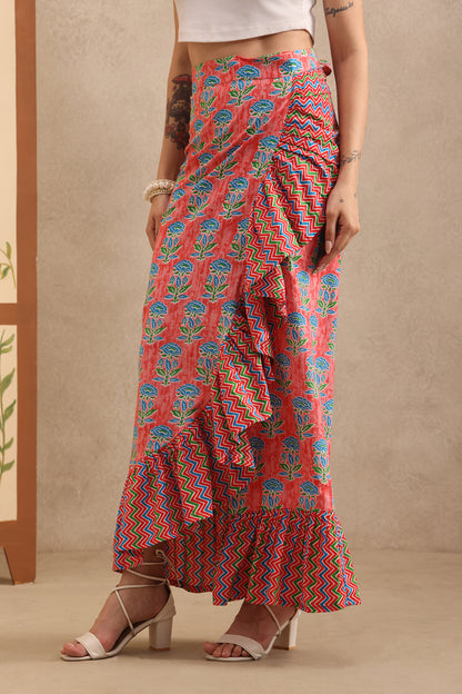 Coral Bloom Wrap Skirt