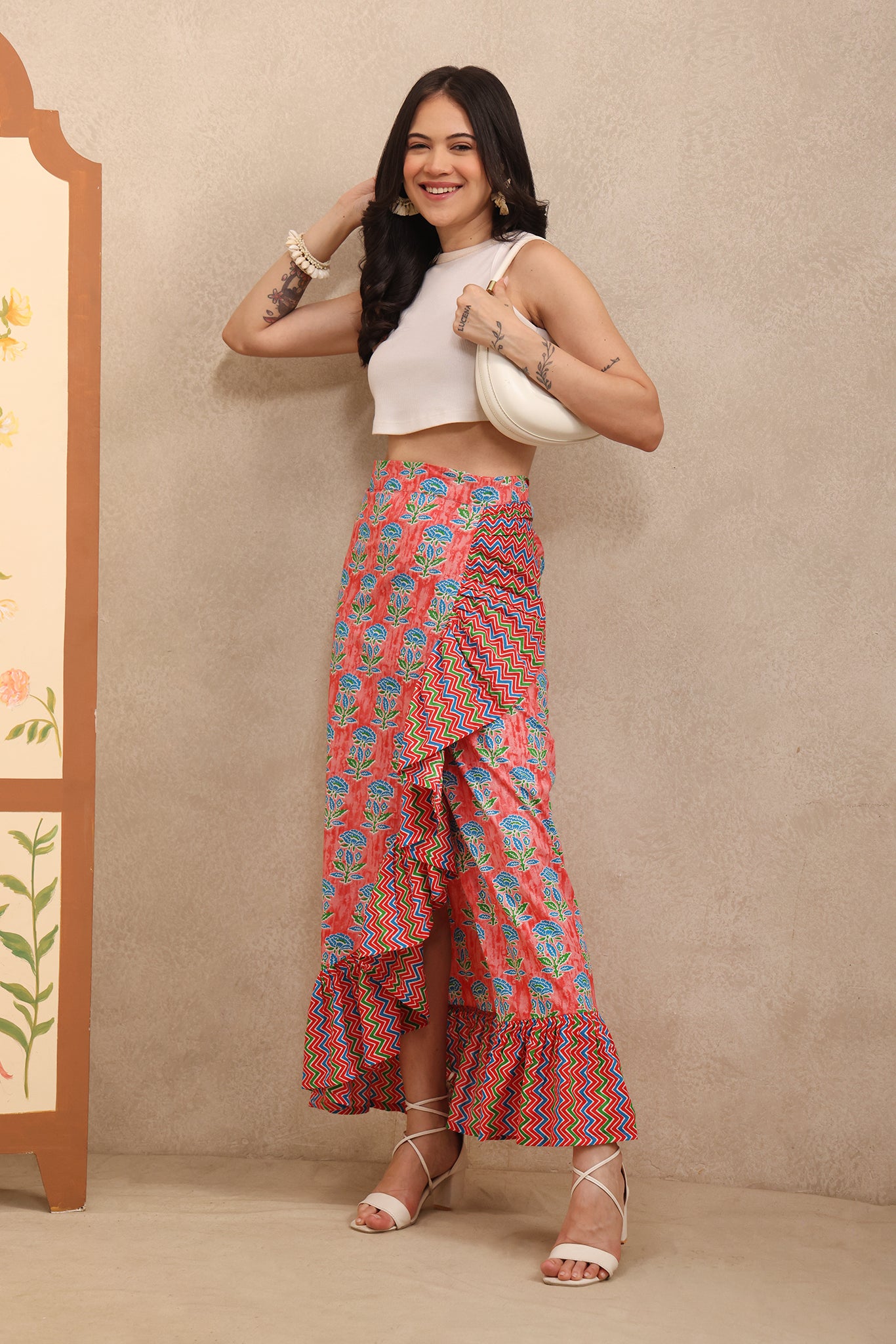 Coral Bloom Wrap Skirt