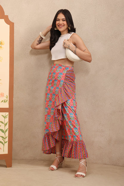 Coral Bloom Wrap Skirt