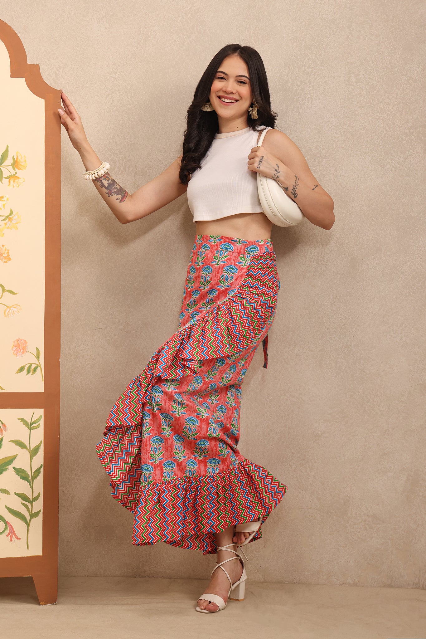 Coral Bloom Wrap Skirt