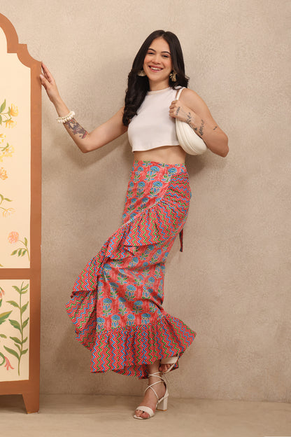 Coral Bloom Wrap Skirt