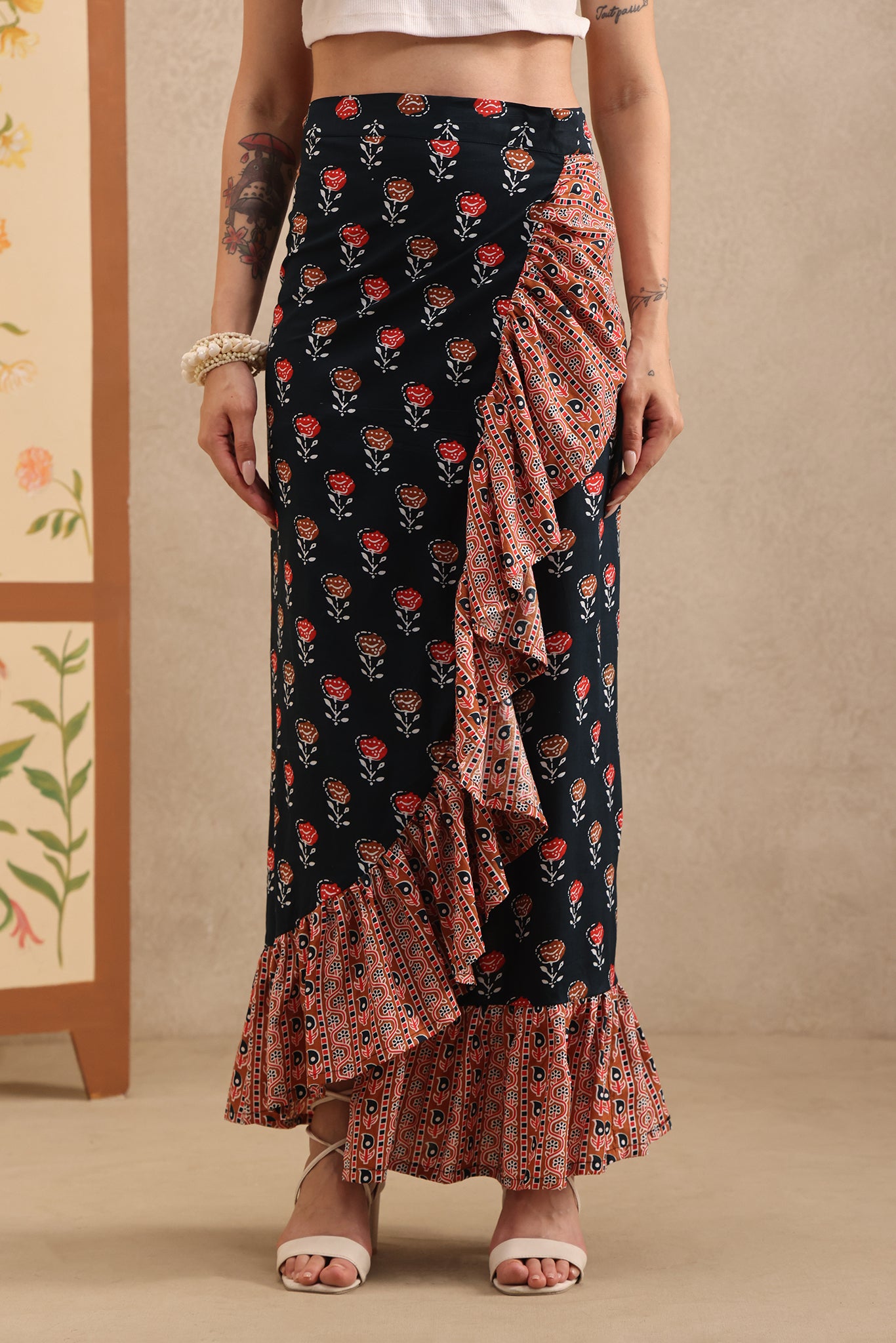 Midnight Blossom Wrap Skirt
