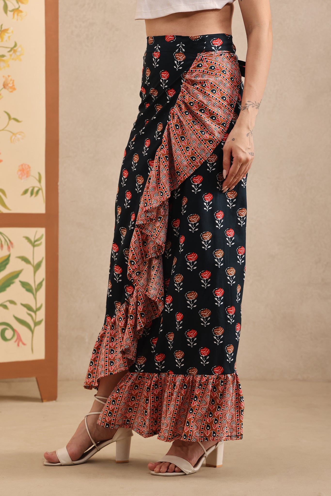 Midnight Blossom Wrap Skirt