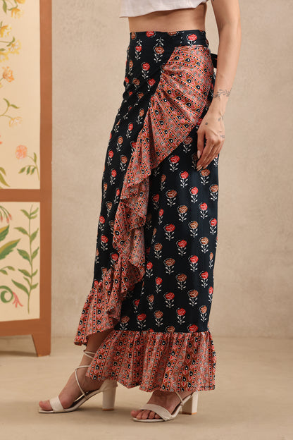 Midnight Blossom Wrap Skirt