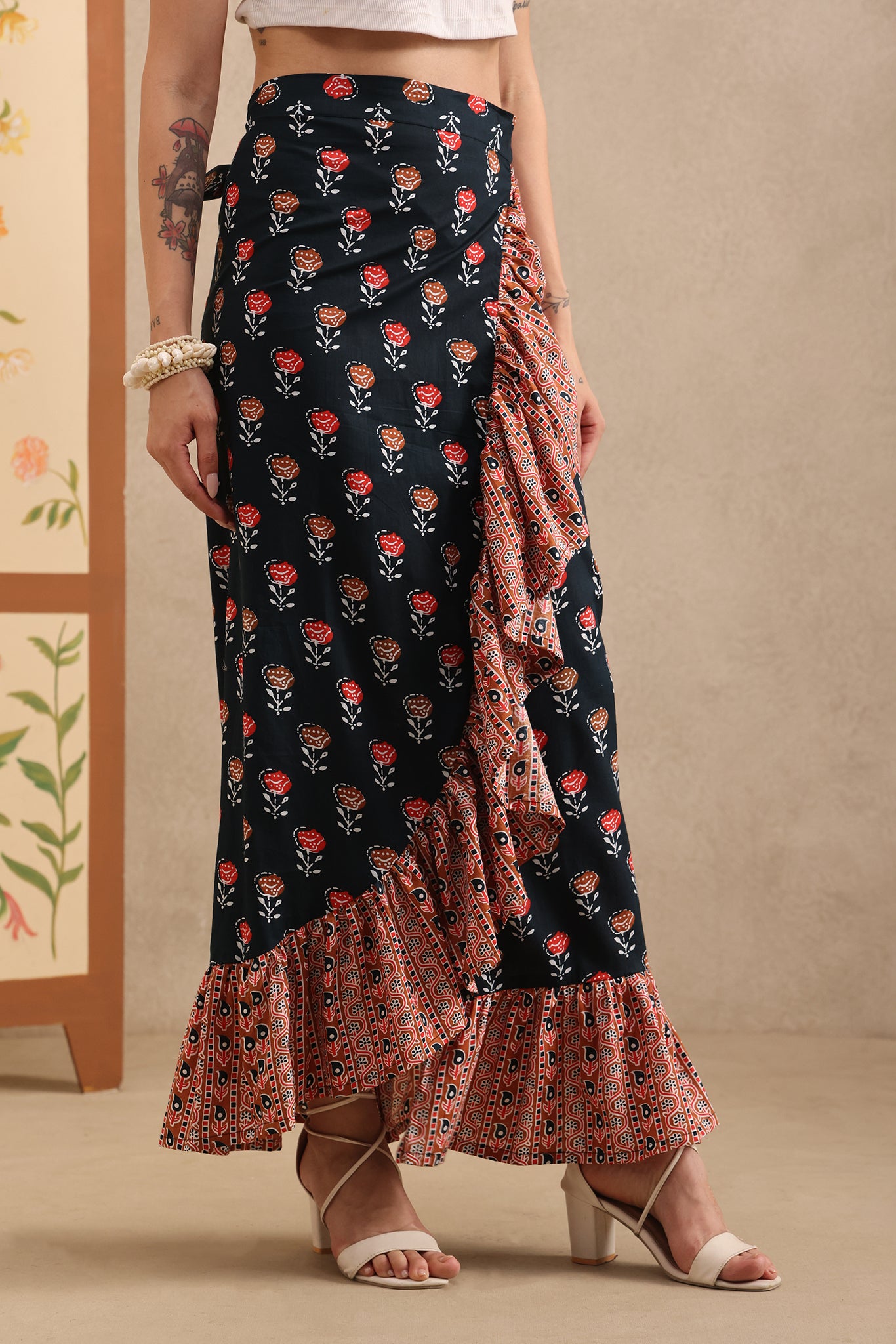 Midnight Blossom Wrap Skirt