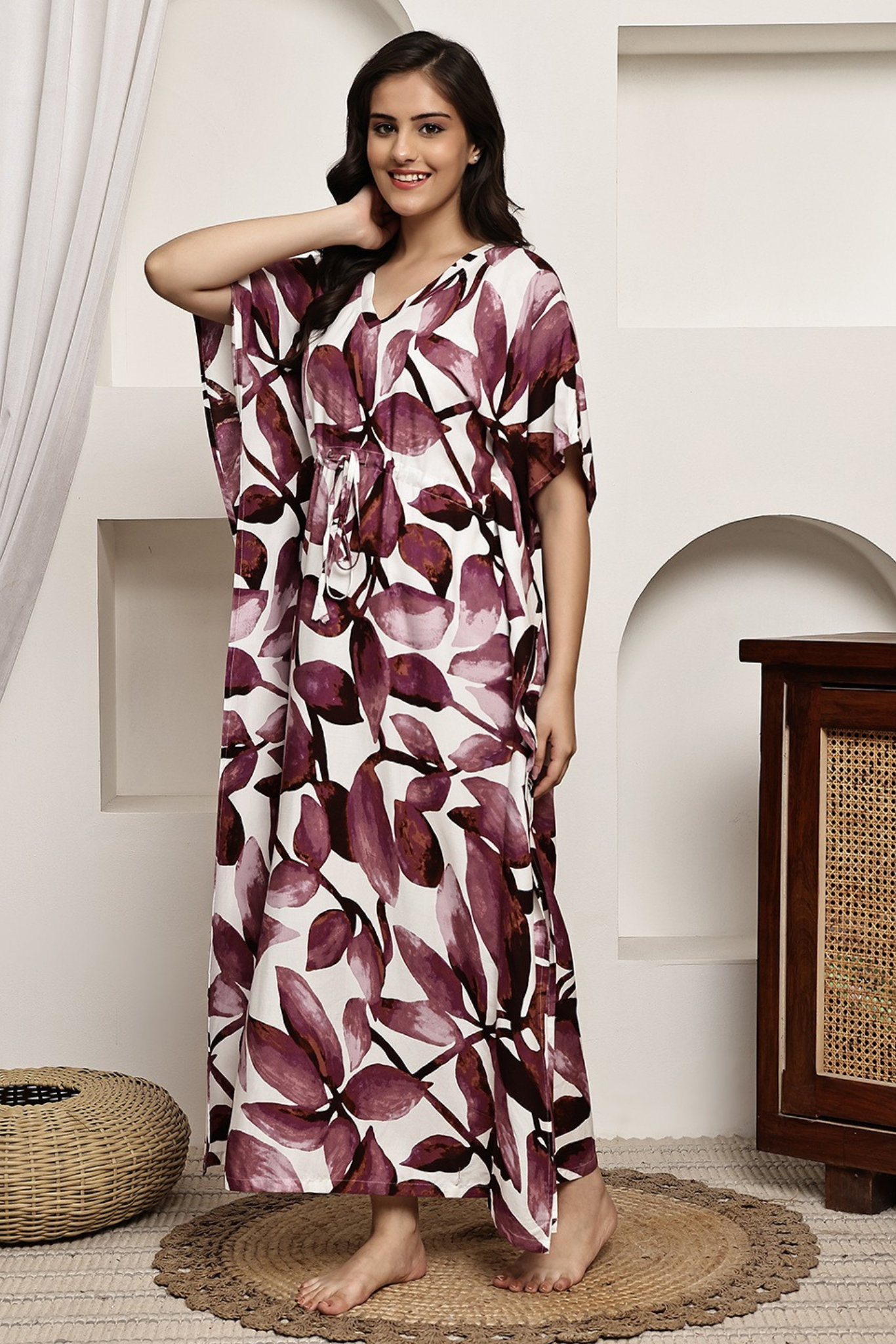 Wine Garden Kaftan Maxi Night Dress