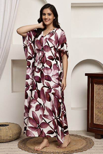 Wine Garden Kaftan Maxi Night Dress