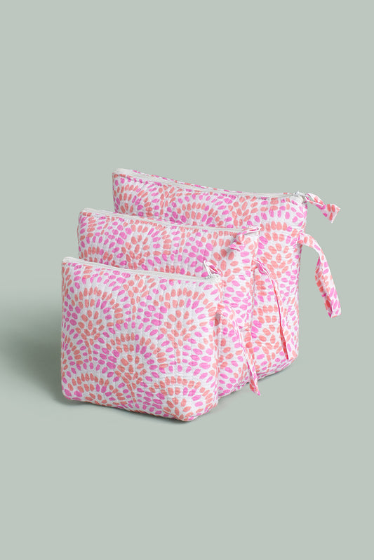 Coral Radiance Quilted Cube Pouches (Set of 3)