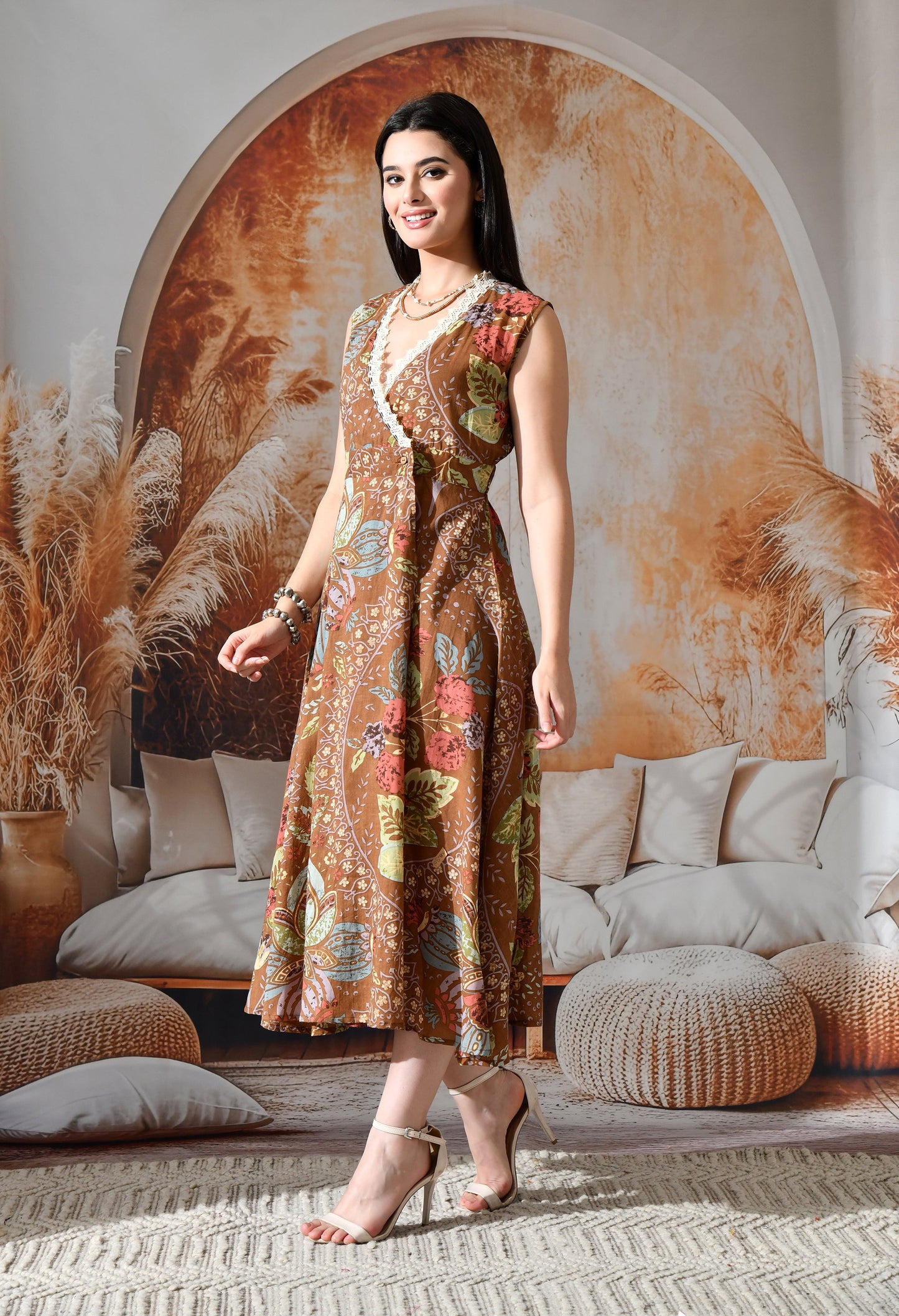 Pattern Flow Wrap Dress