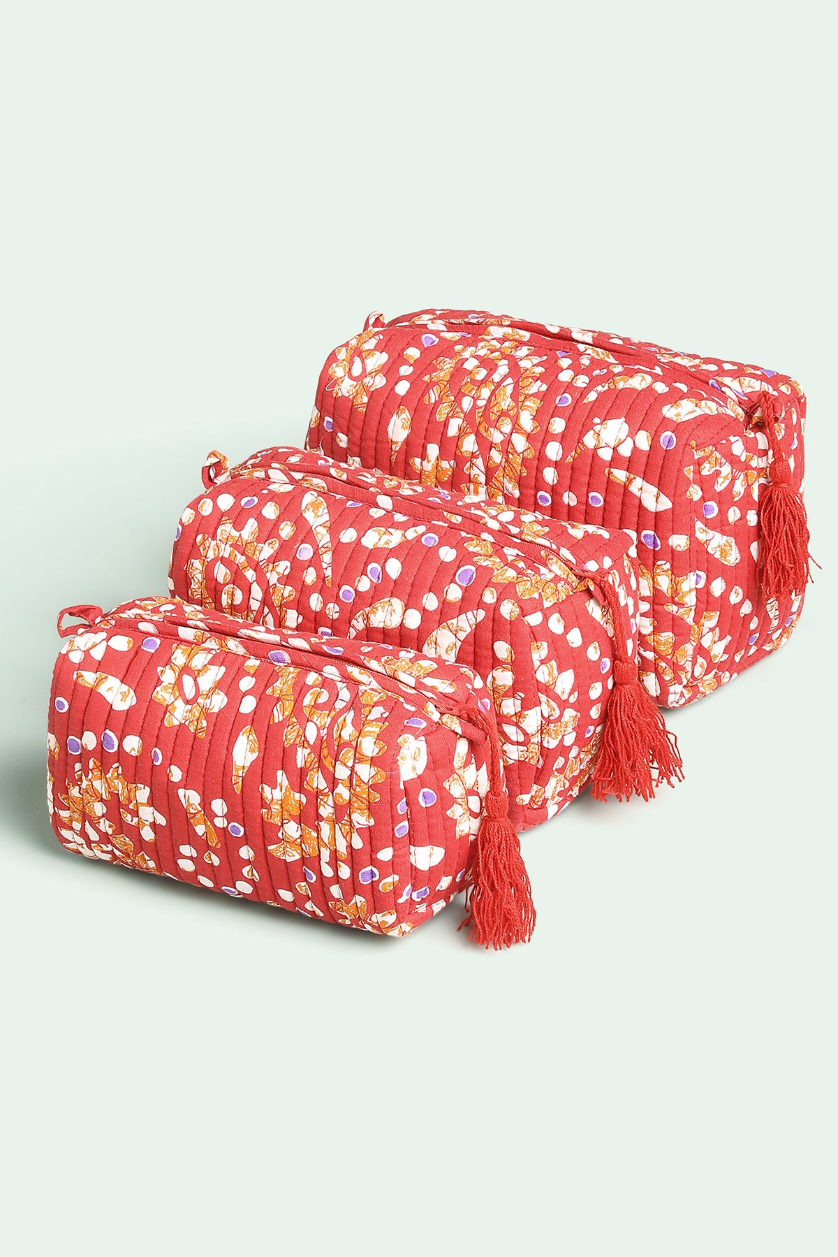 Coral Confetti Quilted Pouches (Set of 3)