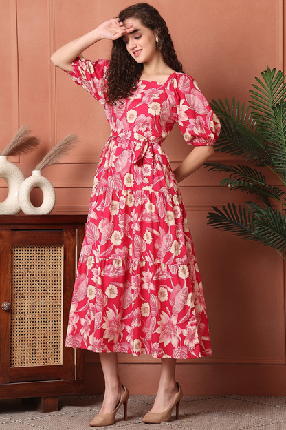 Pinky Floral Ethnic Dress