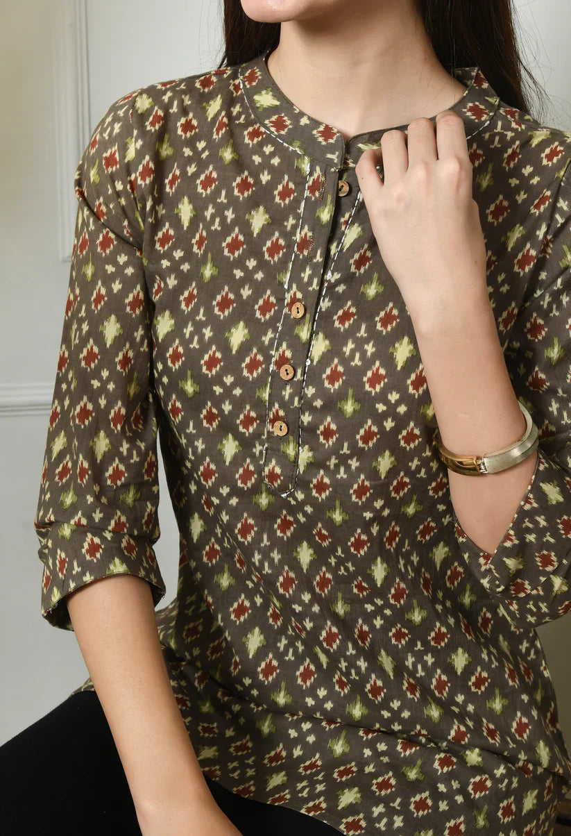 Mandarin Collar Printed Kurta