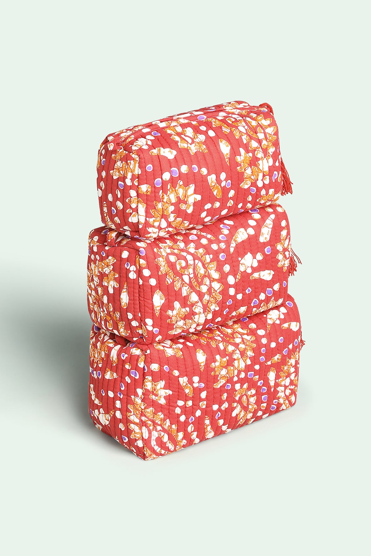 Coral Confetti Quilted Pouches (Set of 3)