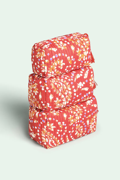 Coral Confetti Quilted Pouches (Set of 3)
