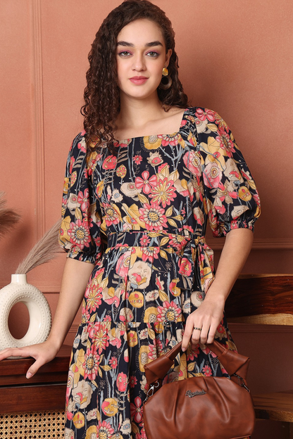 Vintage Blossom Midi Dress