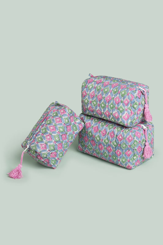 Gulabi Ikat Quilted Pouches (Set of 3)