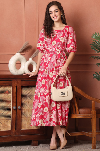 Pinky Floral Ethnic Dress
