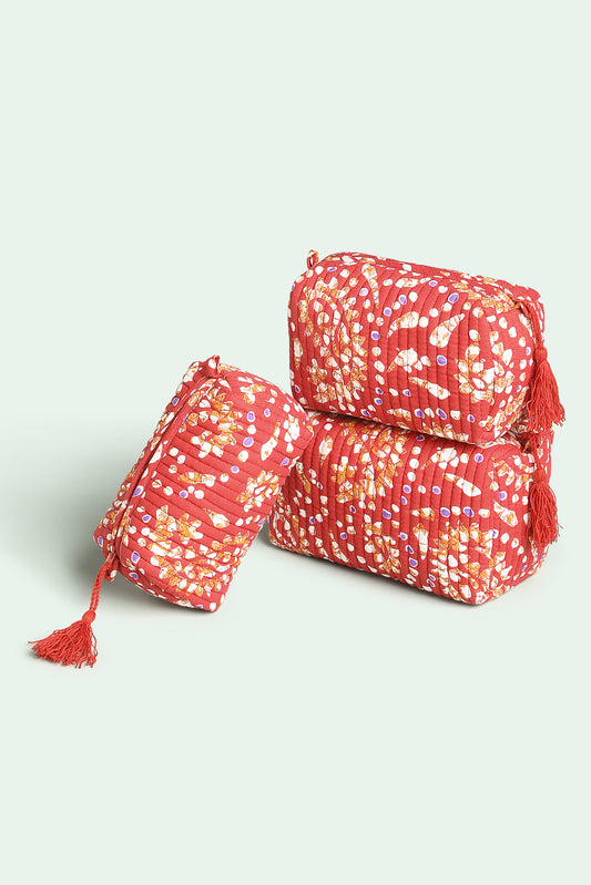Coral Confetti Quilted Pouches (Set of 3)