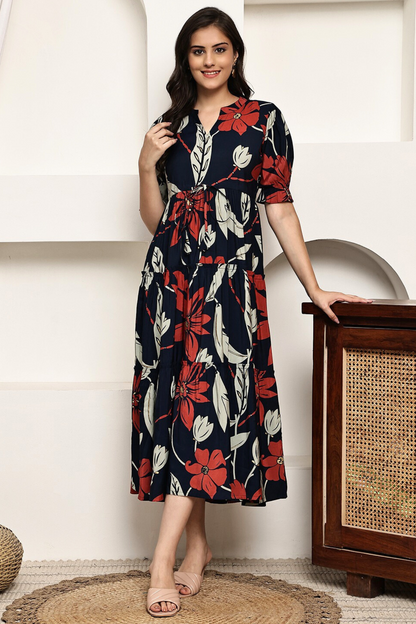 Scarlet Petals Midi Dress