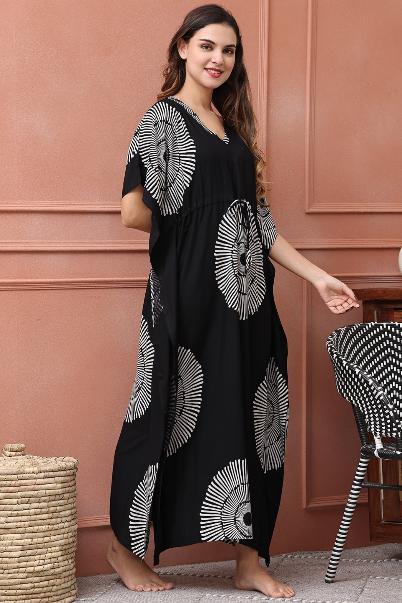Cosmic Bloom Kaftan Maxi Night Dress