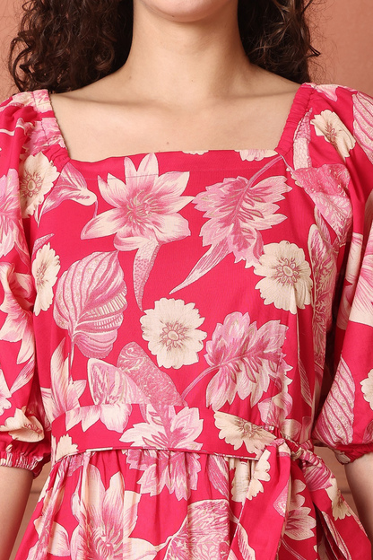 Pinky Floral Ethnic Dress
