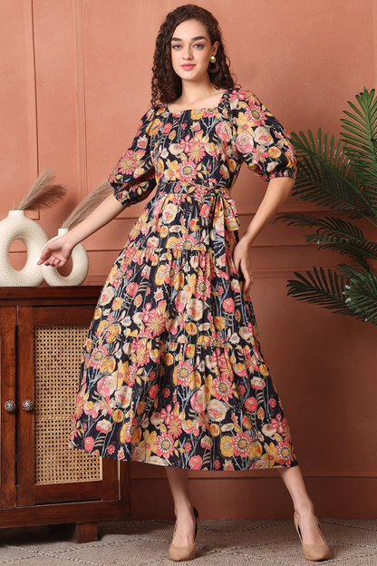 Vintage Blossom Midi Dress