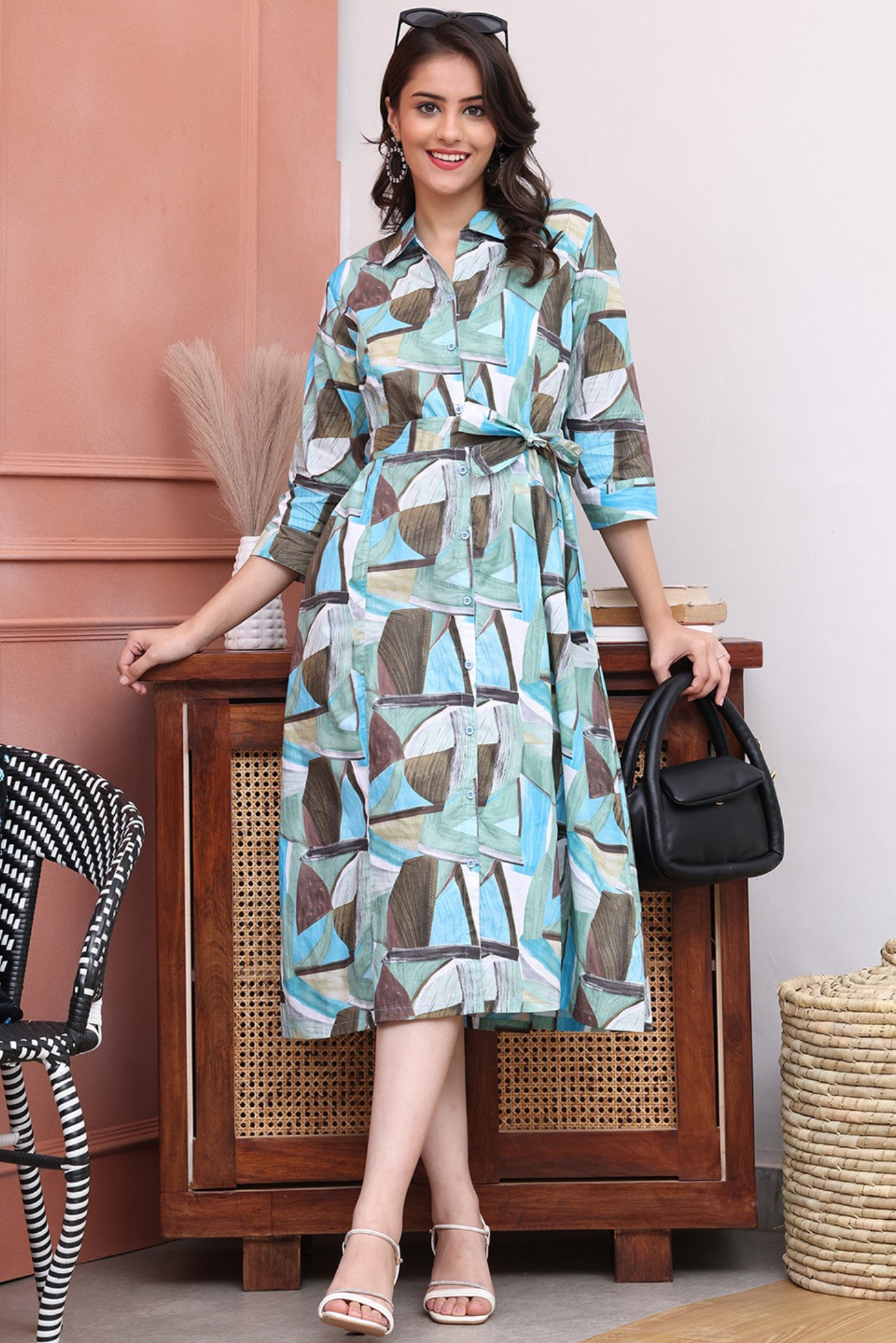 Aqua Mosaic Shirt Dress