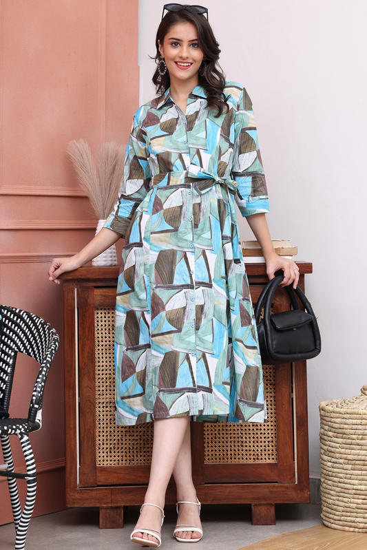 Aqua Mosaic Shirt Dress