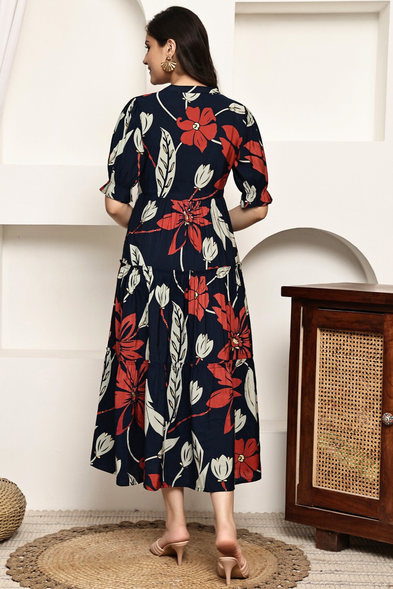 Scarlet Petals Midi Dress