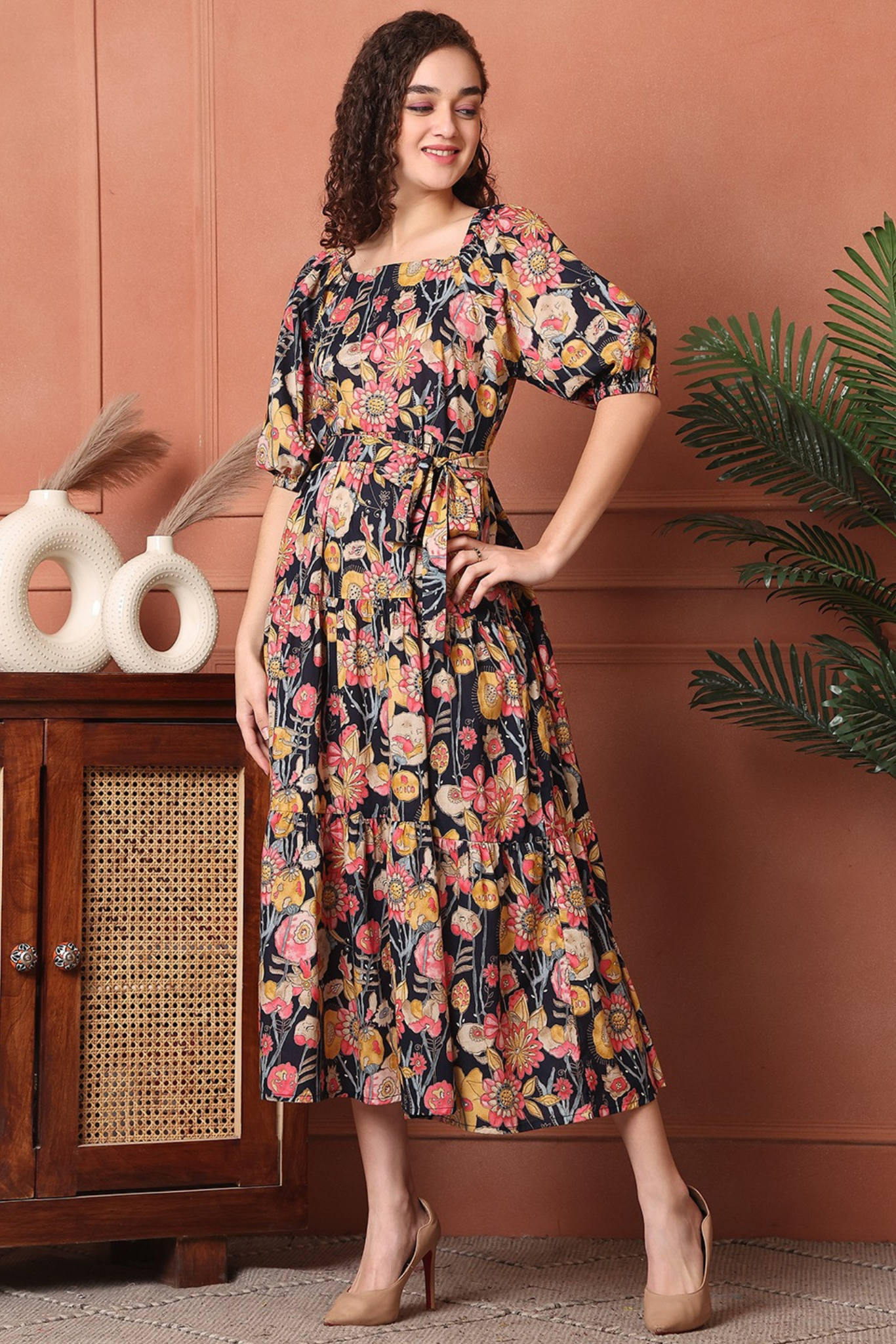 Vintage Blossom Midi Dress