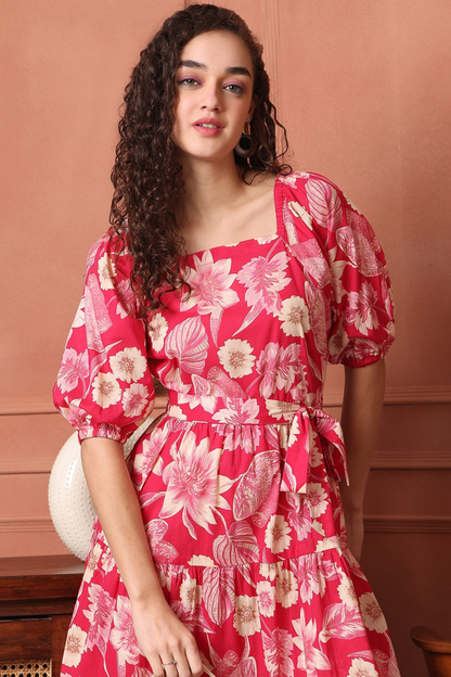 Pinky Floral Ethnic Dress