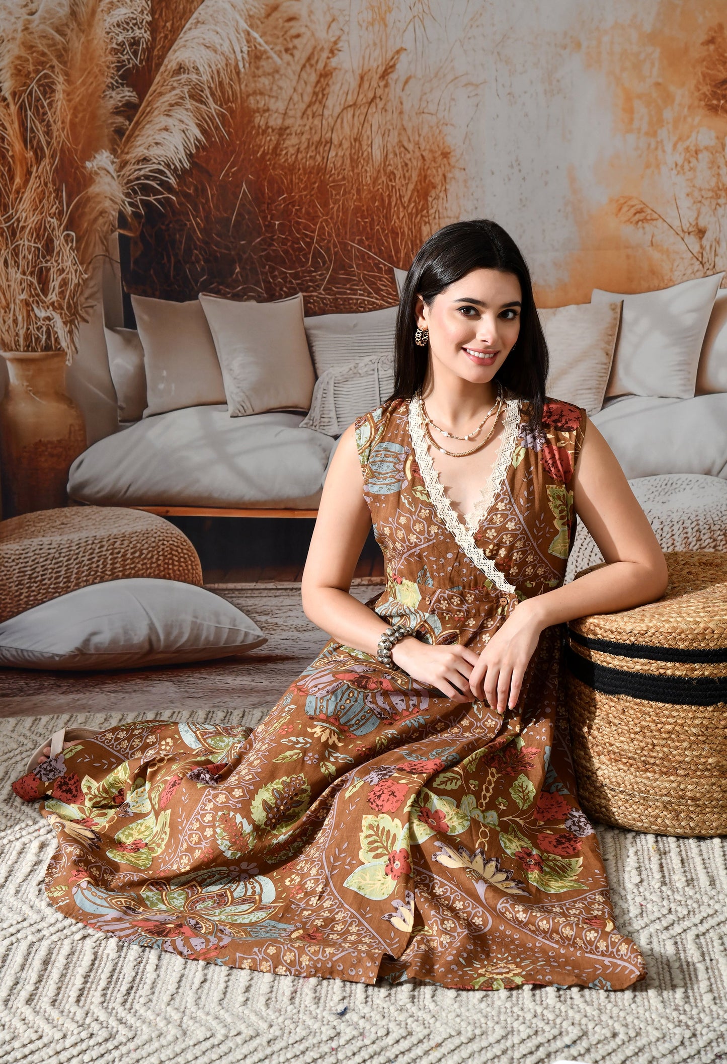 Pattern Flow Wrap Dress