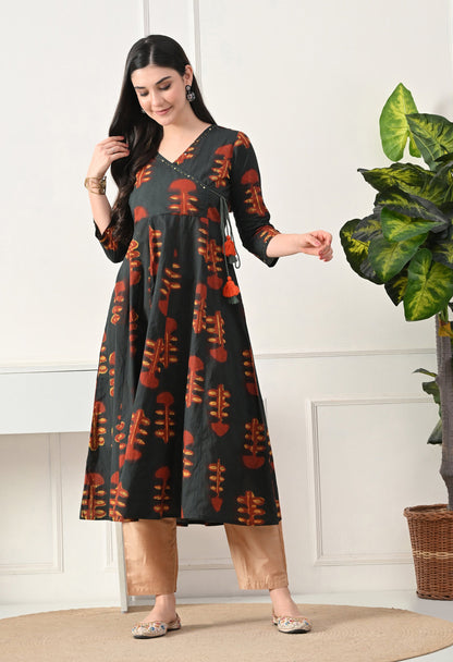 Earthen Angrakha Anarkali Pant Set