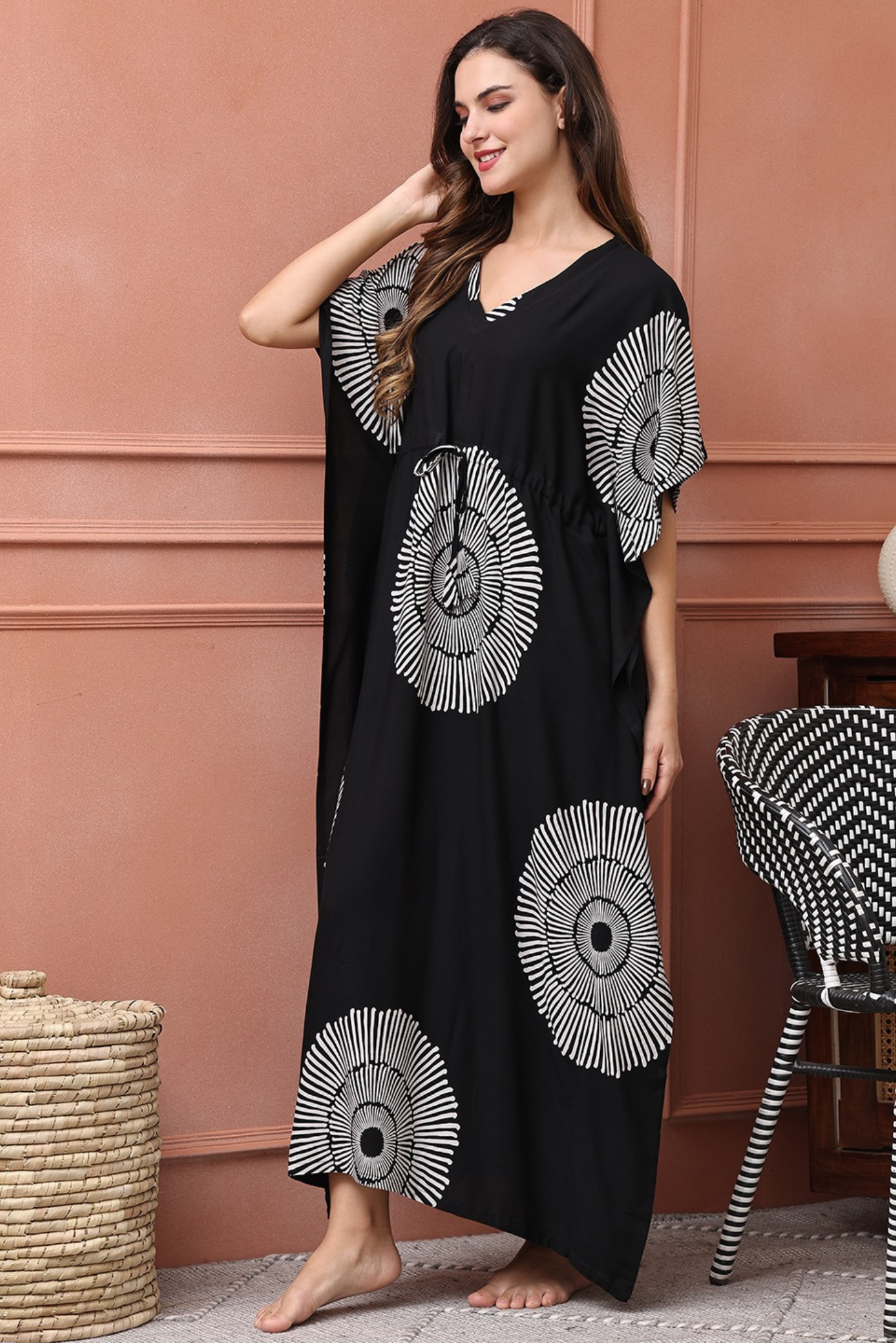 Cosmic Bloom Kaftan Maxi Night Dress