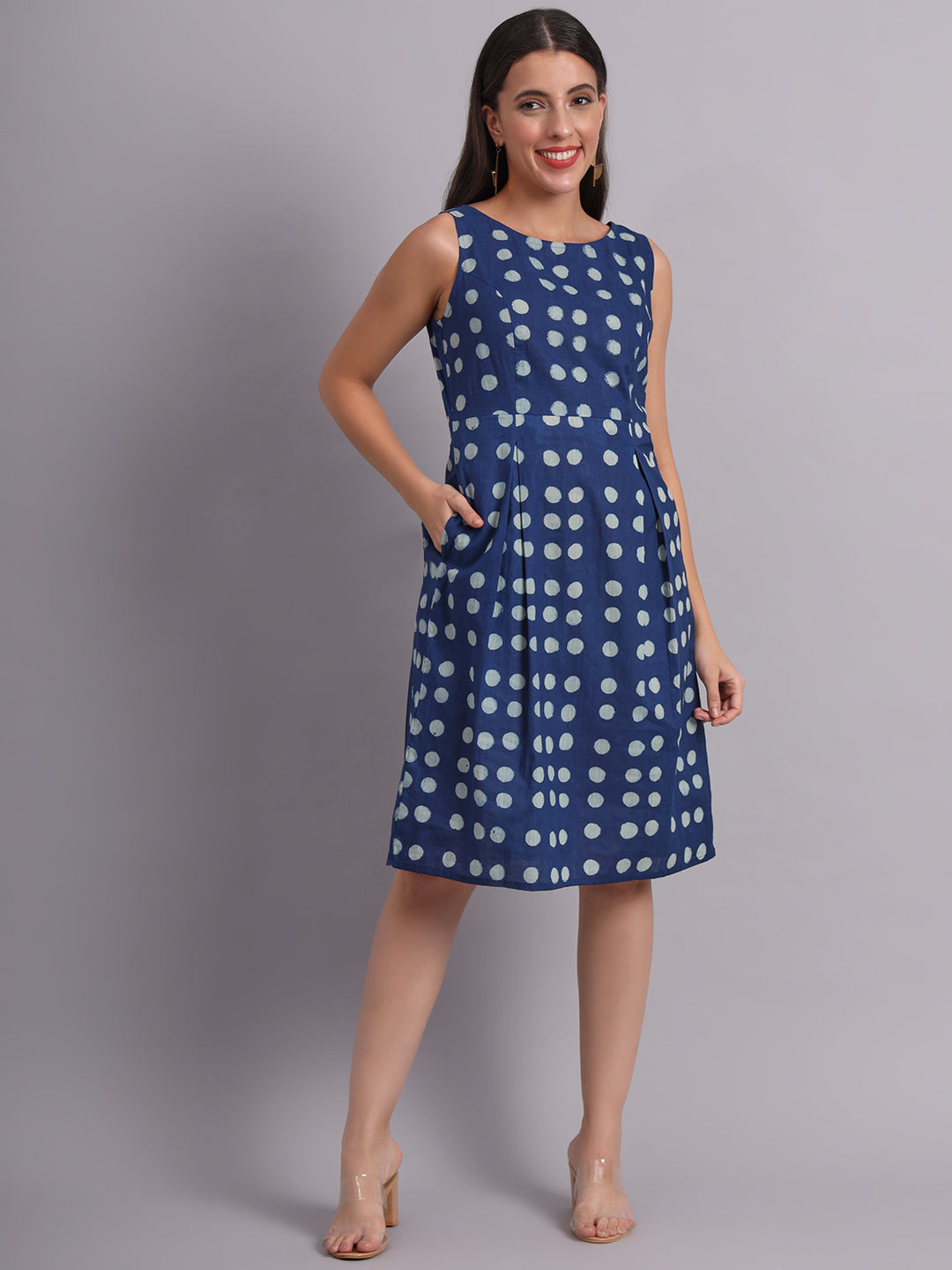 Indigo Polka Shift Dress