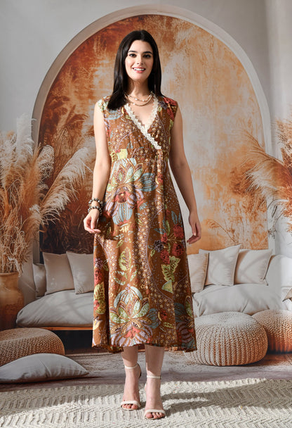 Pattern Flow Wrap Dress
