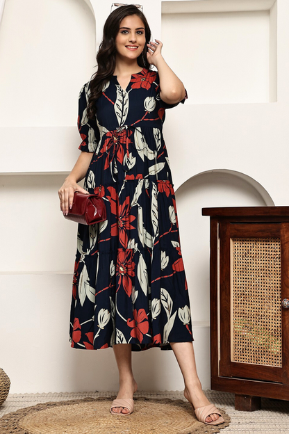 Scarlet Petals Midi Dress