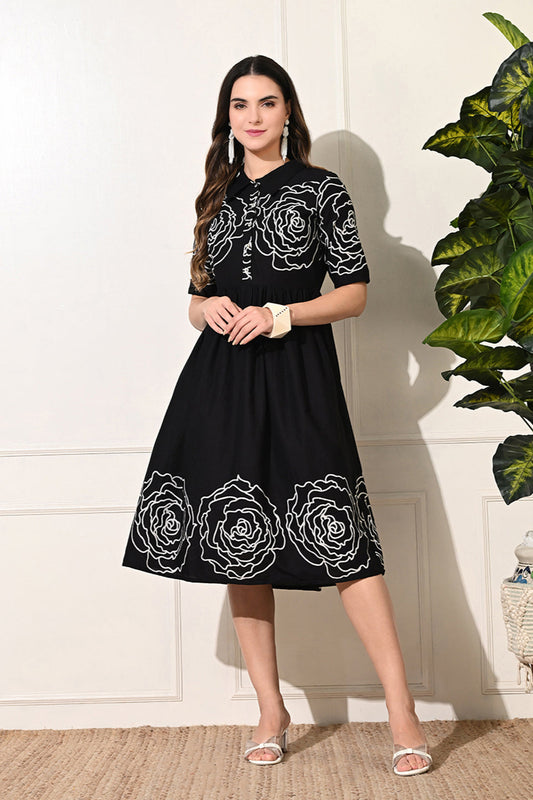 Monochrome Button Dress