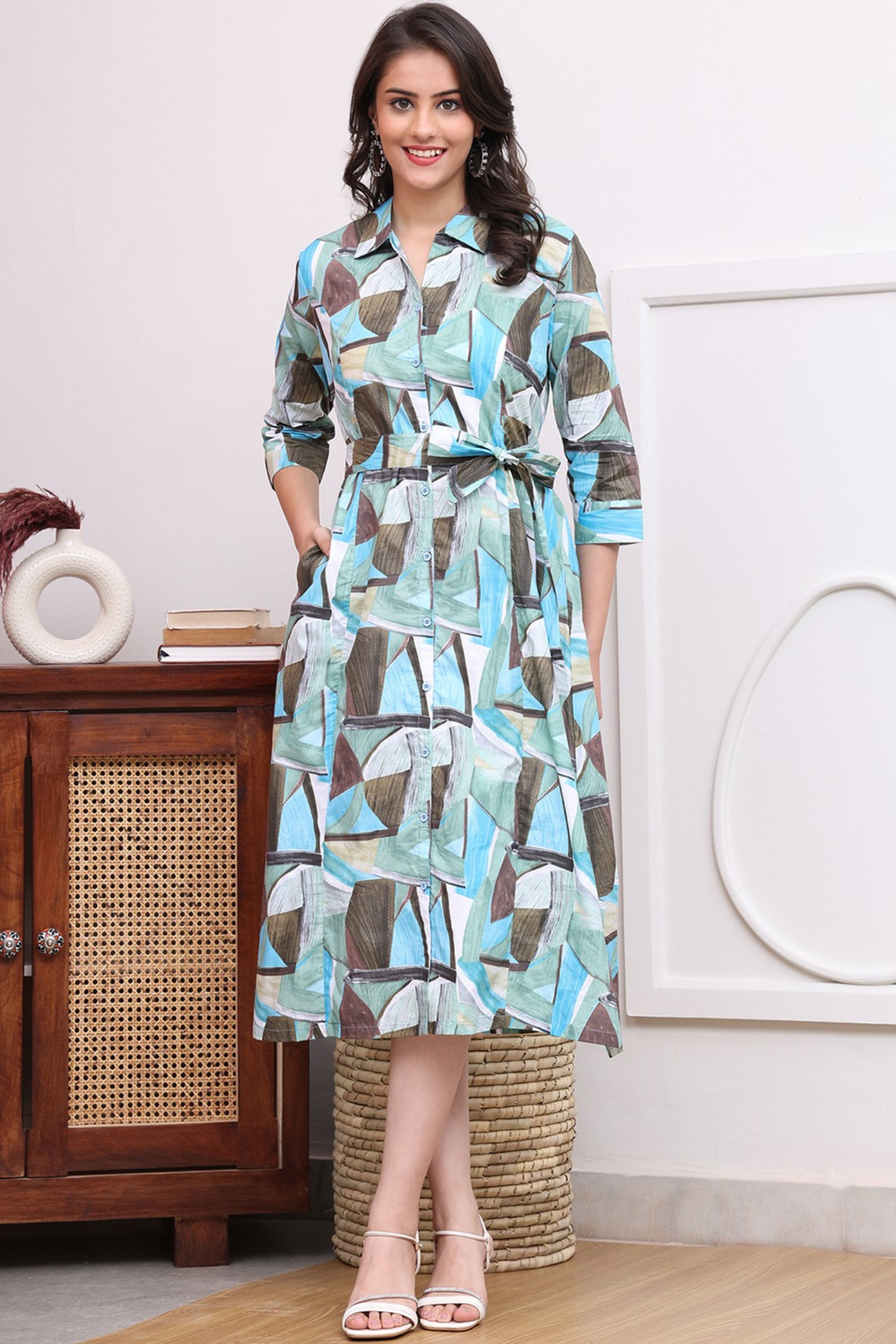 Aqua Mosaic Shirt Dress